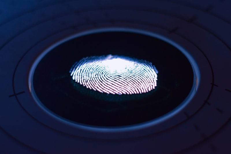 Glowing fingerprint scanner with biometric ridge detail